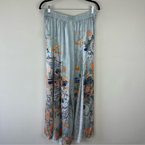 Camilla Light Blue Floral Wide-Leg Silk Pants - Picture 4 of 14